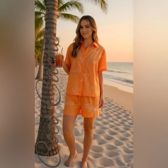 Cabo Ready Orange Shirt and Matching Shorts Set - Picture 1 of 14